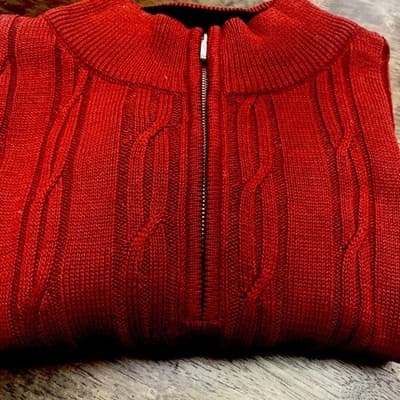 Alan Flusser Mens Cable Knit Sweater Quarter Zip Cotton XXL Deep Cranberry Red - Thumbnail 8
