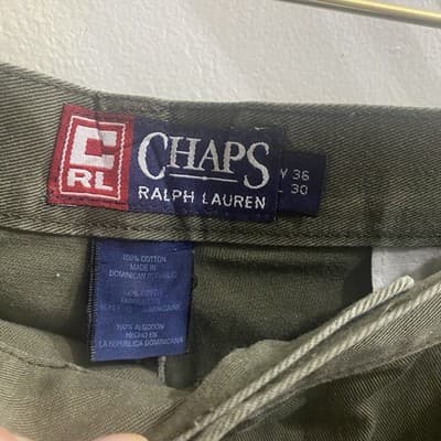 Vintage Chaps Ralph Lauren Pants Mens 36x30 Olive Green Pleated Chino Cuffed Hem - Thumbnail 3