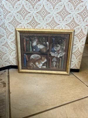 Mischief by Janet Kruskamp Framed Print Three Cats 11.25 x 9.25" Vintage - Thumbnail 2