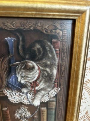 Mischief by Janet Kruskamp Framed Print Three Cats 11.25 x 9.25" Vintage - Thumbnail 6