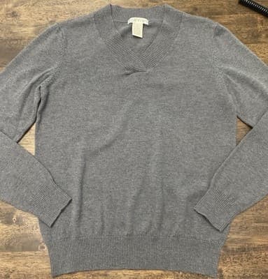 Orvis Women's Gray Wool Blend Long-Sleeve V-Neck Pullover Sweater - Size L