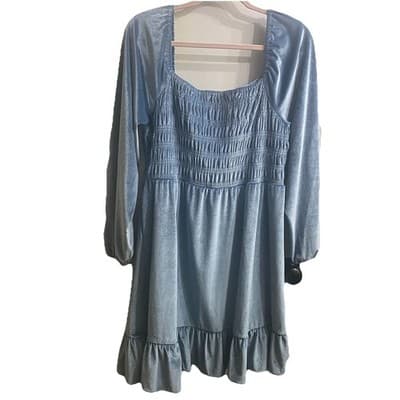 LC Lauren Conrad Dress Womens Icee Blue Velvet Babydoll Holiday Fairy XL - Thumbnail 2