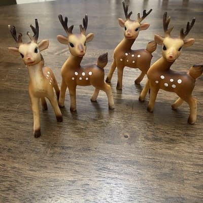 Japanese Vintage Christmas Reindeer Soft Vinyl 5" 1950’s Lot Of 4 - Thumbnail 2