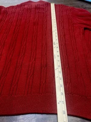 Alan Flusser Mens Cable Knit Sweater Quarter Zip Cotton XXL Deep Cranberry Red - Thumbnail 6
