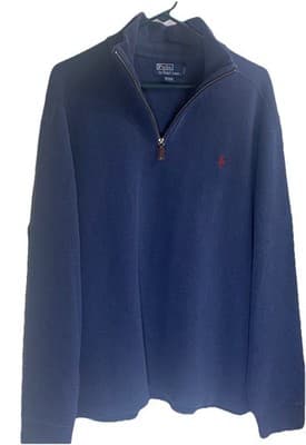 Polo Ralph Lauren Sweater Men's XL Estate Rib 1/4 Zip Pony Logo 100% Cotton Blue