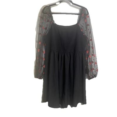 Valentine Dress 4XL Smocked Bodice Sheer Sleeves With Red Glitter Hearts