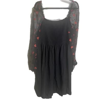 Valentine Dress 4XL Smocked Bodice Sheer Sleeves With Red Glitter Hearts - Thumbnail 4
