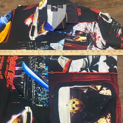 Friday the 13th Men's Medium Multicolor Jason Short Sleeve Button-Up Shirt - Thumbnail 4