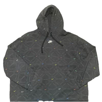 Nike Hoodie Mens XL Black All Over Swoosh Fleece Pullover Sweatshirt DC2767 - Thumbnail 2