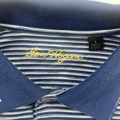 Ben Hogan Men's Performance Stripe Polo Golf Shirt Blue L Cotton Classic Preppy - Thumbnail 8