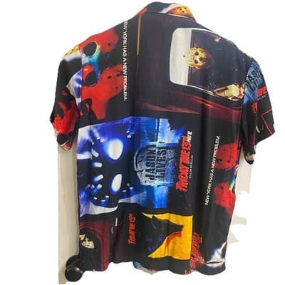 Friday the 13th Men's Medium Multicolor Jason Short Sleeve Button-Up Shirt - Thumbnail 2