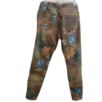 Tempo Paris L Reversible Khaki Floral Straight Leg Pants Statement Piece Moody - Thumbnail 3