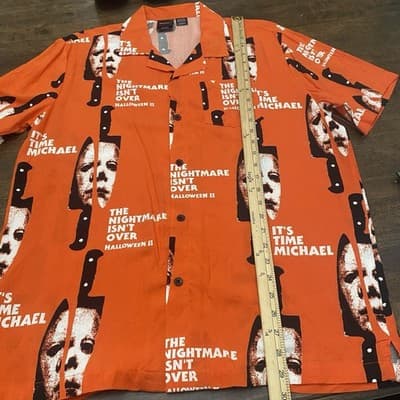 Halloween 2 Michael Myers Mens Sz Lg Button Up Shirt All Over Print - Thumbnail 3