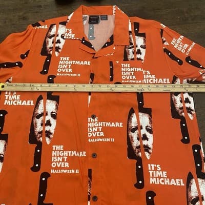 Halloween 2 Michael Myers Mens Sz Lg Button Up Shirt All Over Print - Thumbnail 4