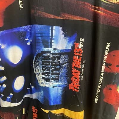 Friday the 13th Men's Medium Multicolor Jason Short Sleeve Button-Up Shirt - Thumbnail 3