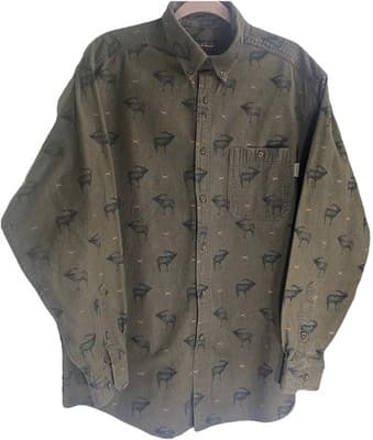 Woolrich Elk Deer Print Shirt Men’s XL Long Sleeve Thick Flannel 100% Cotton