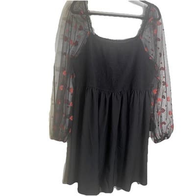 Valentine Dress 4XL Smocked Bodice Sheer Sleeves With Red Glitter Hearts - Thumbnail 3