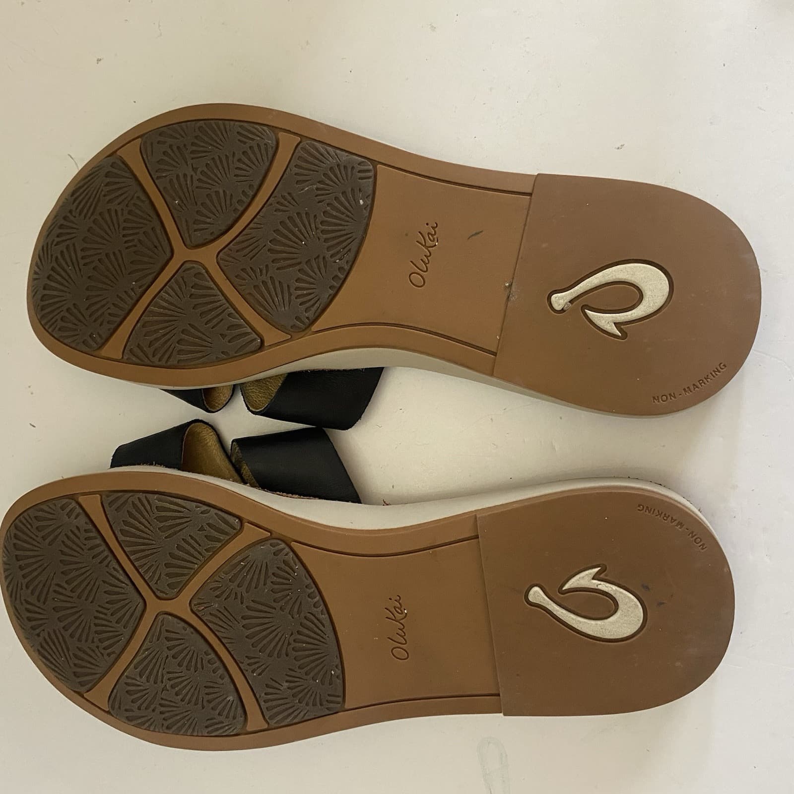 Olukai Sandals Womens 8 Slip On Flats Comfort Black Leather - Thumbnail 5