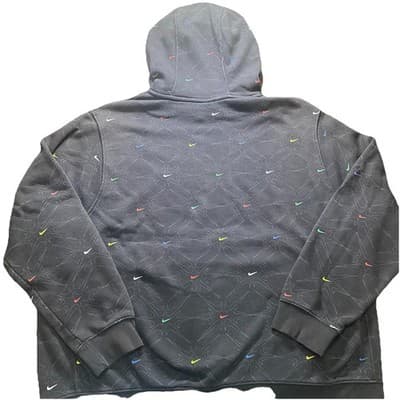 Nike Hoodie Mens XL Black All Over Swoosh Fleece Pullover Sweatshirt DC2767 - Thumbnail 3