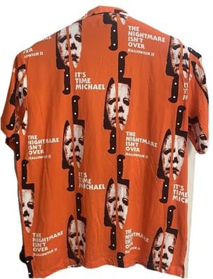 Halloween 2 Michael Myers Mens Sz Lg Button Up Shirt All Over Print - Thumbnail 2