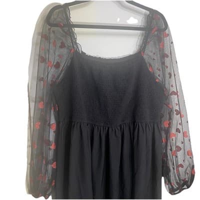 Valentine Dress 4XL Smocked Bodice Sheer Sleeves With Red Glitter Hearts - Thumbnail 2