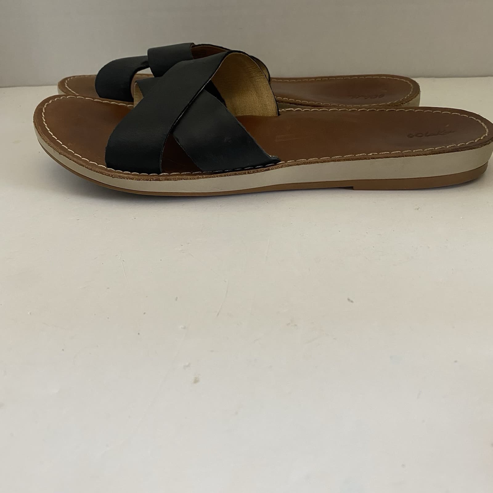 Olukai Sandals Womens 8 Slip On Flats Comfort Black Leather - Thumbnail 2