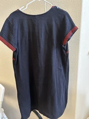 Old Navy Scandi Embroidered Square Neck Cotton Gauze Black Dress Womens Size L - Thumbnail 2