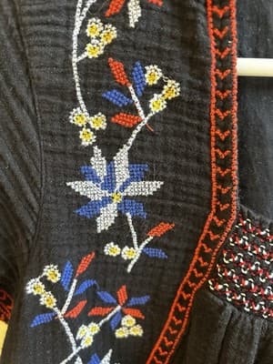 Old Navy Scandi Embroidered Square Neck Cotton Gauze Black Dress Womens Size L - Thumbnail 3