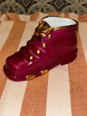 Limoges France Porcelain Mini Boot Wine Red Gold Trim Vase Ashtray Trinket VTG - Thumbnail 3