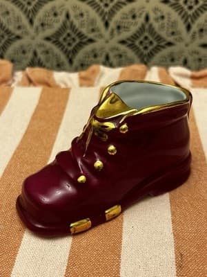 Limoges France Porcelain Mini Boot Wine Red Gold Trim Vase Ashtray Trinket VTG - Thumbnail 6