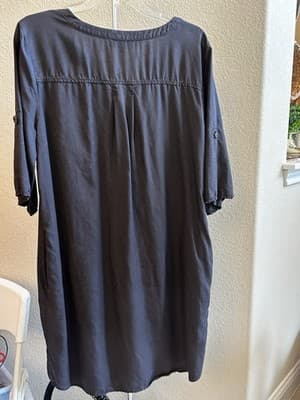 Loft Women's Causal Dark Gray Curve Hem Shirt Dress Size Large Pockets - Thumbnail 2