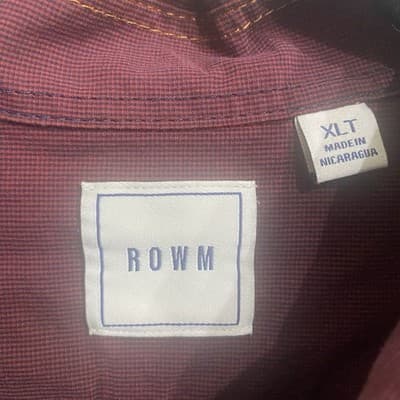 ROWM Button Down Shirt Mens XL Burgundy Long Sleeve Casual Dress Micro Check - Thumbnail 6