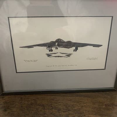 Northrup B2 Charcoal Drawing Signed By Craig Crawford 8X6 Framed - Thumbnail 2