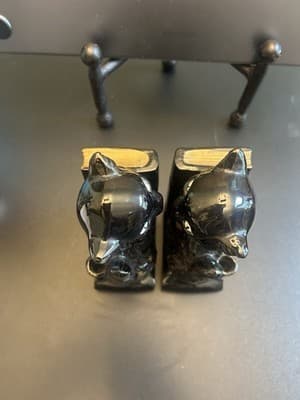 Black & Gold Cat Bookends Pen Holder Red Ware Made In Japan 1950s Spooky Vintage - Thumbnail 5