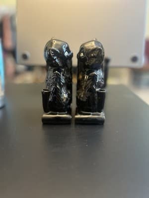 Black & Gold Cat Bookends Pen Holder Red Ware Made In Japan 1950s Spooky Vintage - Thumbnail 4