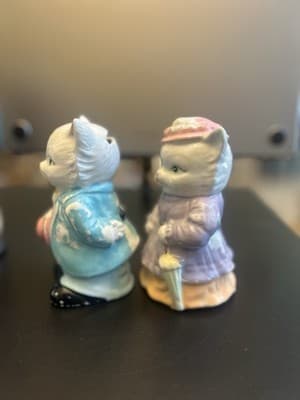 Set Of 2 Ceramic Boy Girl Cat Piggy Bank Japan Vintage Colorful Victorian 5” - Thumbnail 2