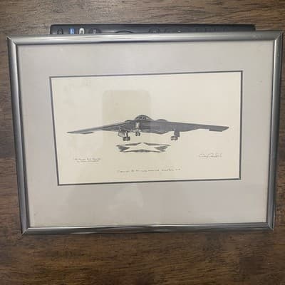 Northrup B2 Charcoal Drawing Signed By Craig Crawford 8X6 Framed - Thumbnail 3