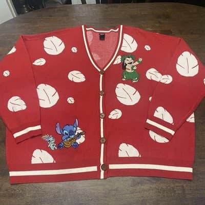Disney Lilo And Stitch Red And White Women’s Cardigan Size 4 Plus Sz - Thumbnail 2