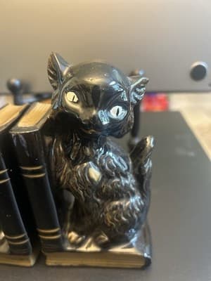 Black & Gold Cat Bookends Pen Holder Red Ware Made In Japan 1950s Spooky Vintage - Thumbnail 6