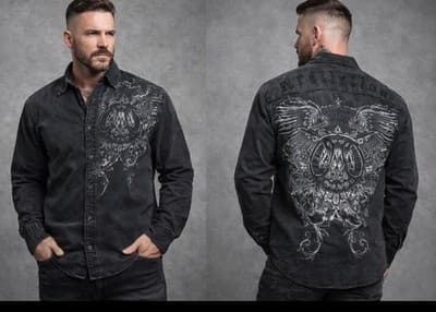 Affliction Y2K MMA GrungeGothic BikerOutlaw Button Up Long Sleeve Shirt Mens 3XL