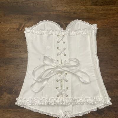 White Corset Lace Up Scalloped Hem Bustier Sz XS Bride Fairy Sexy Siren - Thumbnail 2