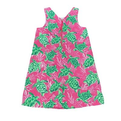 Tommy Bahama Dress Girls Size 7 Pink Sea Turtle Print Shift Preppy Beach POCKETS - Thumbnail 2