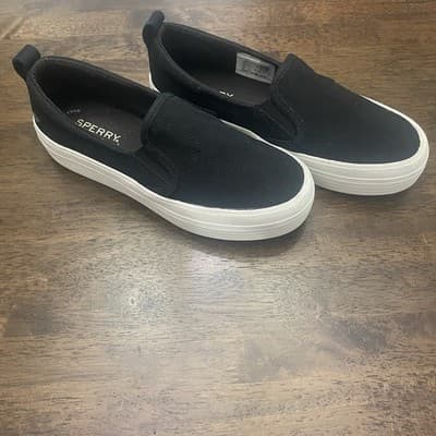 Sperry Top-Sider Ladies 6.5 Platform Slip On Sneakers Memory Foam Comfort Black - Thumbnail 4