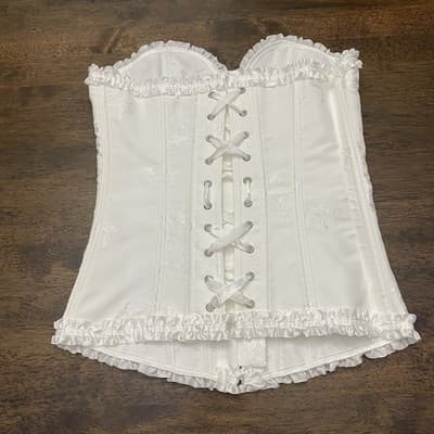 White Corset Lace Up Scalloped Hem Bustier Sz XS Bride Fairy Sexy Siren - Thumbnail 4