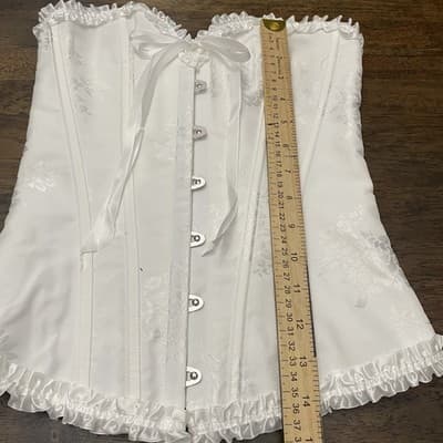 White Corset Lace Up Scalloped Hem Bustier Sz XS Bride Fairy Sexy Siren - Thumbnail 5