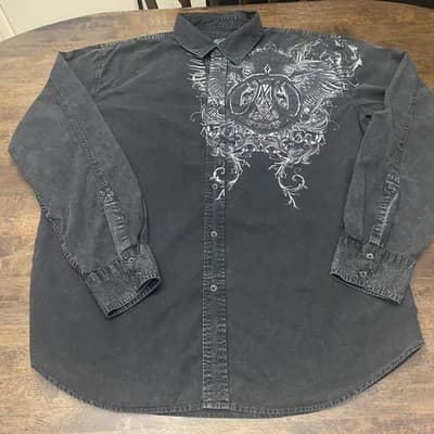 Affliction Y2K MMA GrungeGothic BikerOutlaw Button Up Long Sleeve Shirt Mens 3XL - Thumbnail 2