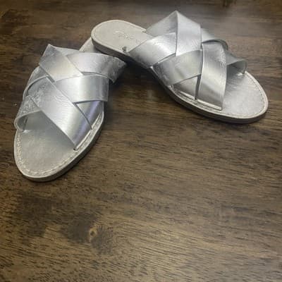 Madewell Sandals The Boardwalk Leather Slides Sz 7 Silver Metallic - Thumbnail 2
