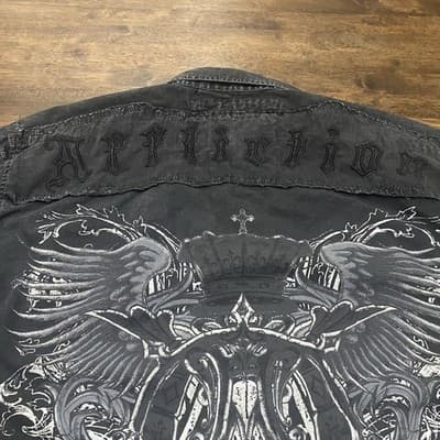 Affliction Y2K MMA GrungeGothic BikerOutlaw Button Up Long Sleeve Shirt Mens 3XL - Thumbnail 8