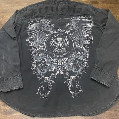 Affliction Y2K MMA GrungeGothic BikerOutlaw Button Up Long Sleeve Shirt Mens 3XL - Thumbnail 6
