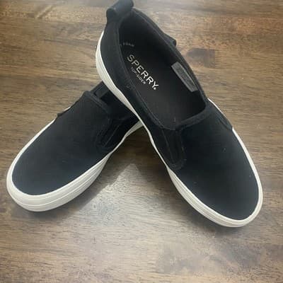 Sperry Top-Sider Ladies 6.5 Platform Slip On Sneakers Memory Foam Comfort Black - Thumbnail 2